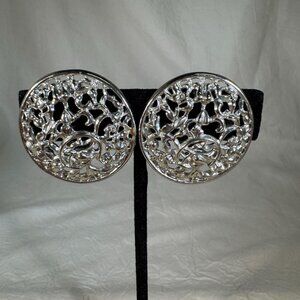 Vintage Silver-Tone Filigree Round Clip-On Earrings